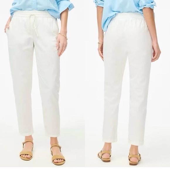 J. Crew Pants - J. Crew White Drawstring Ankle Cropped Pants Linen/Cotton Blend with Cuffs Sz 10